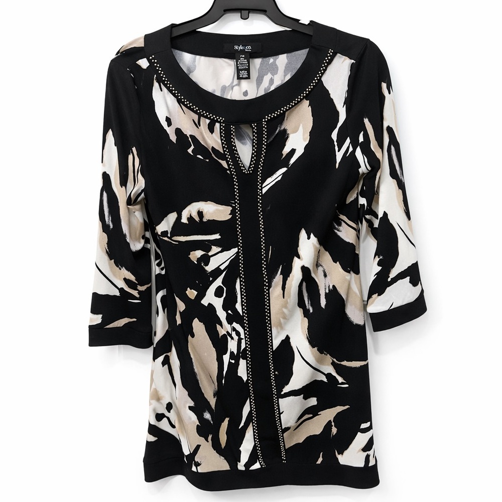 Style & Co. P medium elegant Black and White Artistic Graphic Blouse